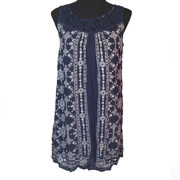 Xhilaration Navy Blue Printed Lace Mini Summer Sun Dress Small - Picture 1 of 5